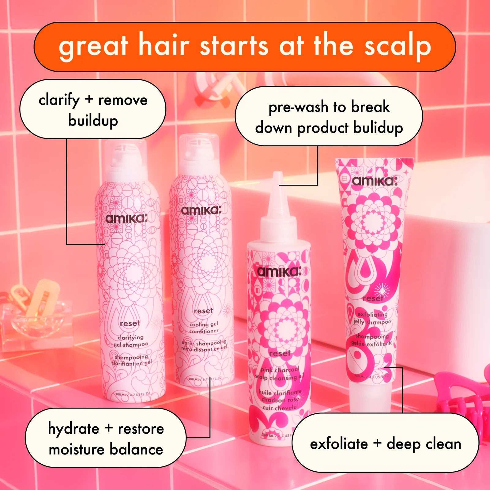Amika Reset Pink Charcoal Scalp Cleansing Oil (Oil-to-foam purifying pre-wash)