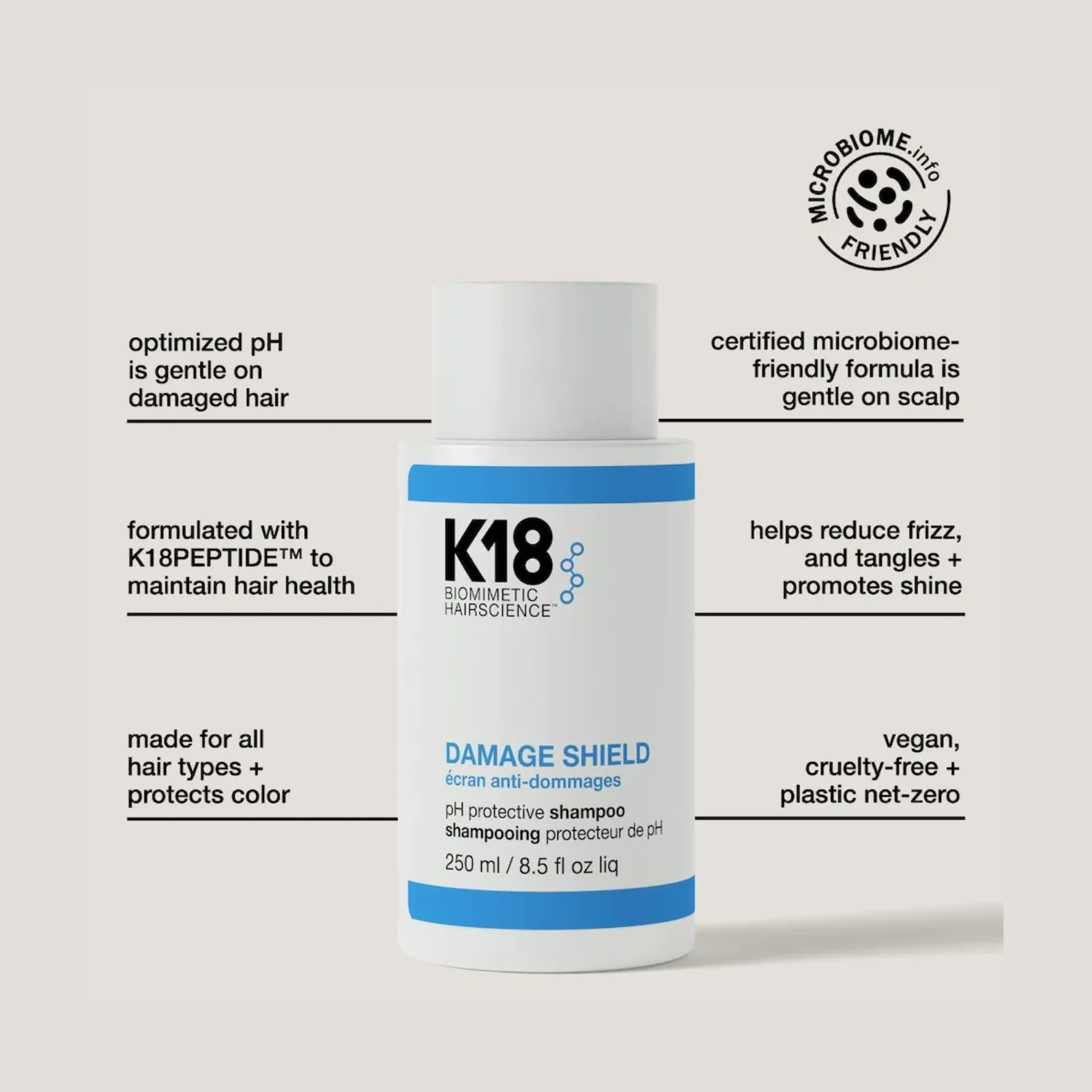 K18 Biomimetic HairScience Damage Shield pH Protective Shampoo (Color-safe pH-optimized shampoo)