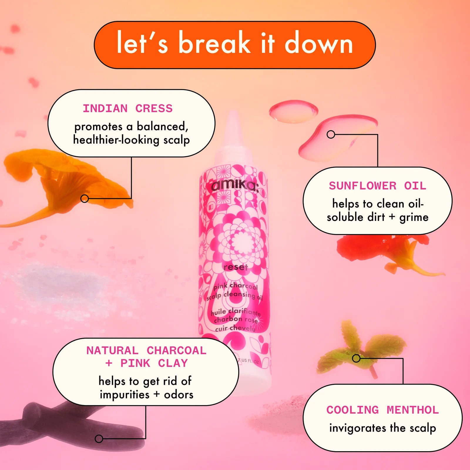 Amika Reset Pink Charcoal Scalp Cleansing Oil (Oil-to-foam