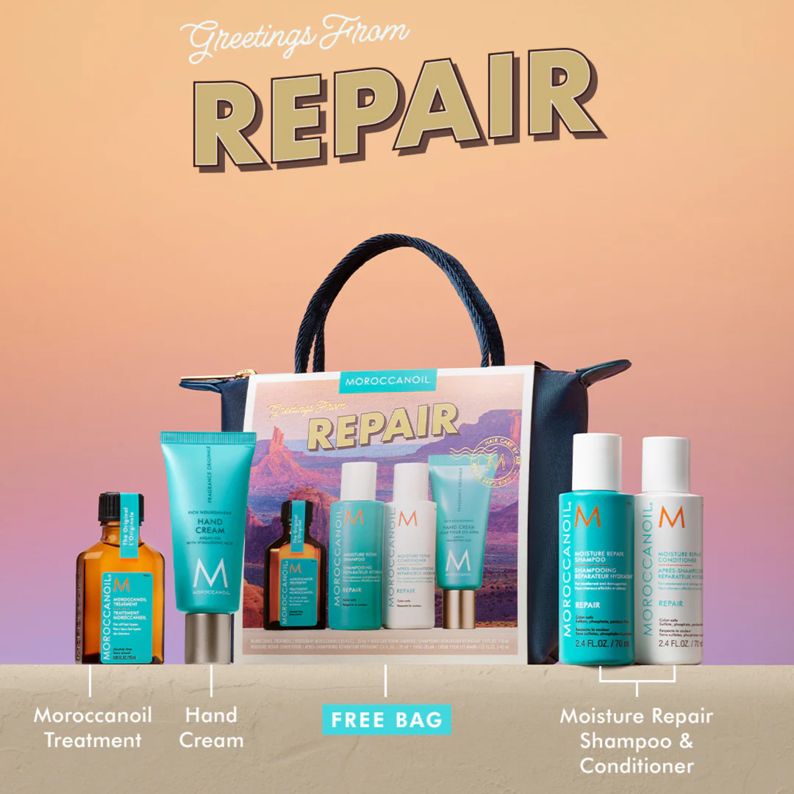 Moroccanoil Repair Travel Kit (4in1 travel-size repairing hair set)