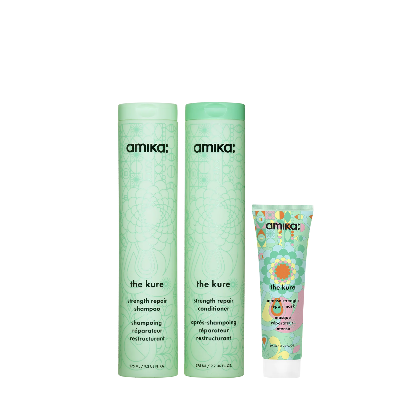Amika Mane Menders Strength Repair Wash + Care Set (3in1 strengthening repair hair care set)