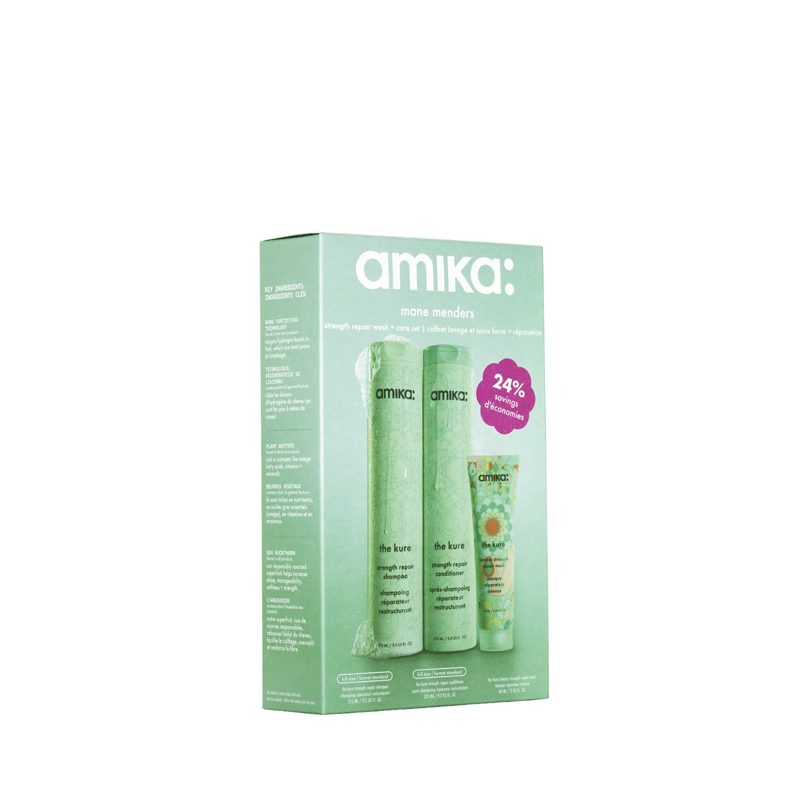 Amika Mane Menders Strength Repair Wash + Care Set (3in1 strengthening repair hair care set)