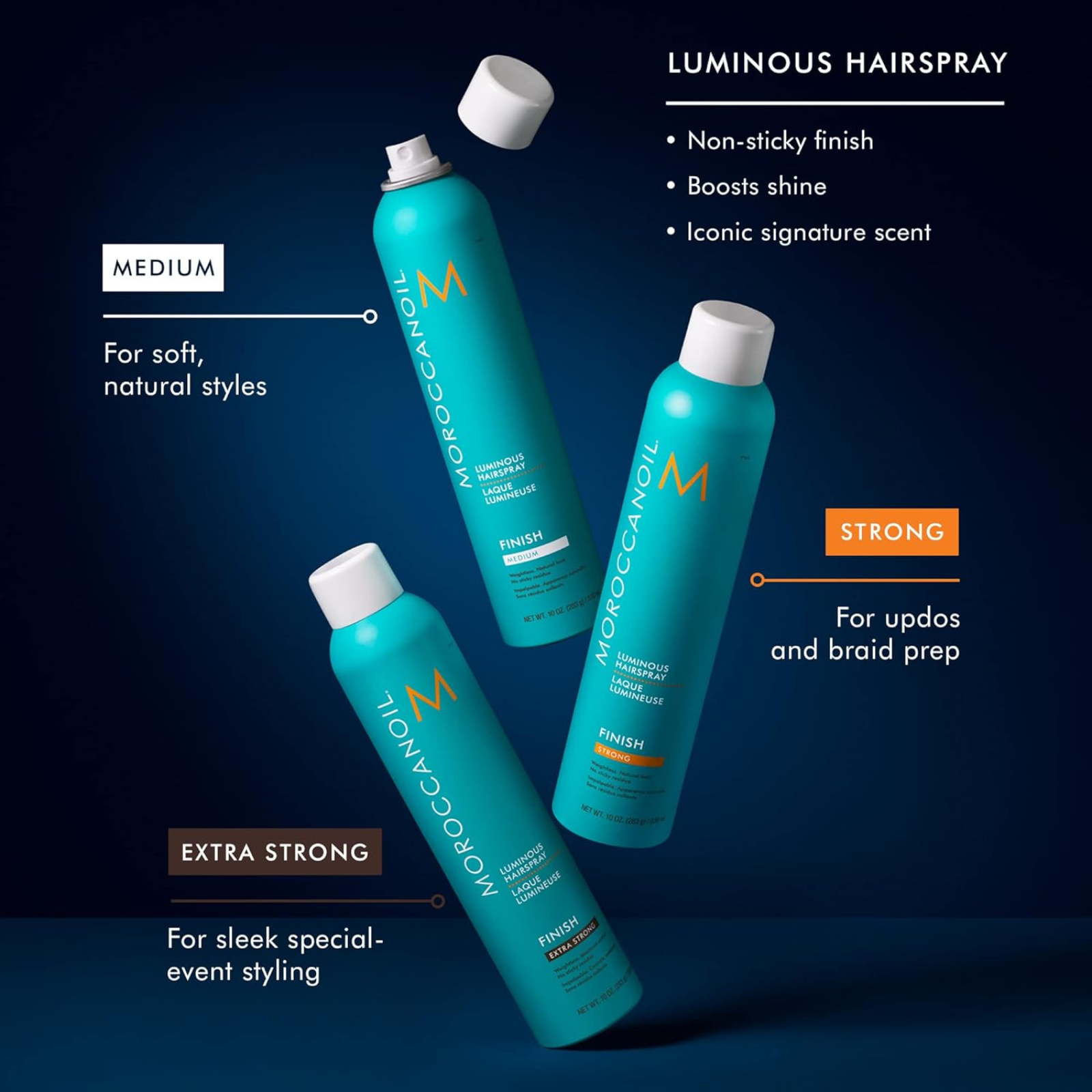 MoroccanOil Luminous Hairspray Extra Strong (Radiant hairspray for extra strong hold)