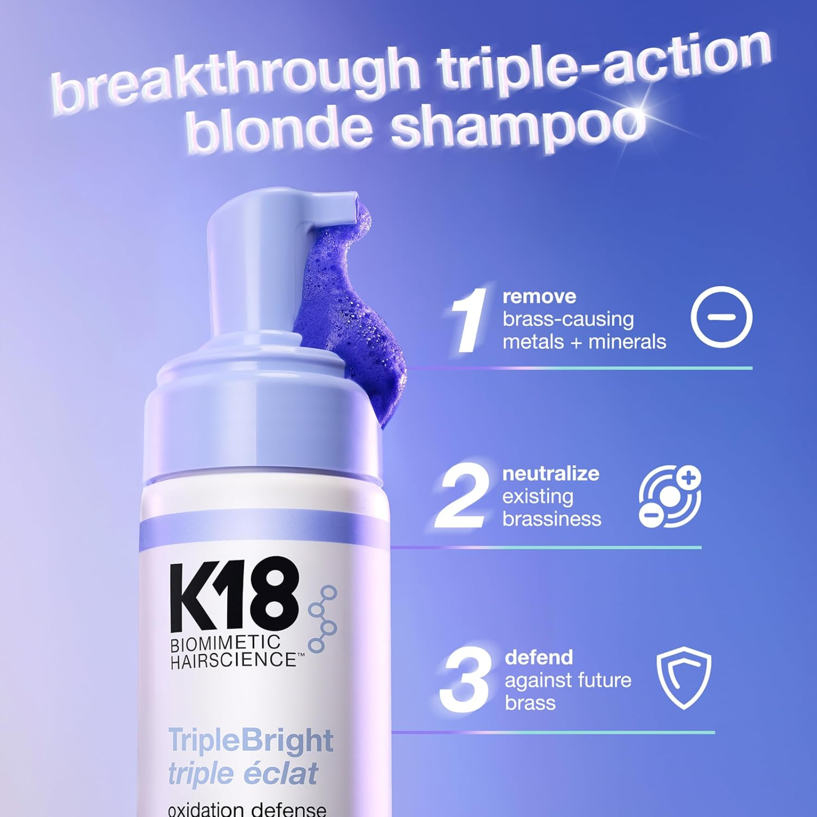 K18 Biomimetic Hairscience Triple Bright Purple Shampoo (Purple toning shampoo)