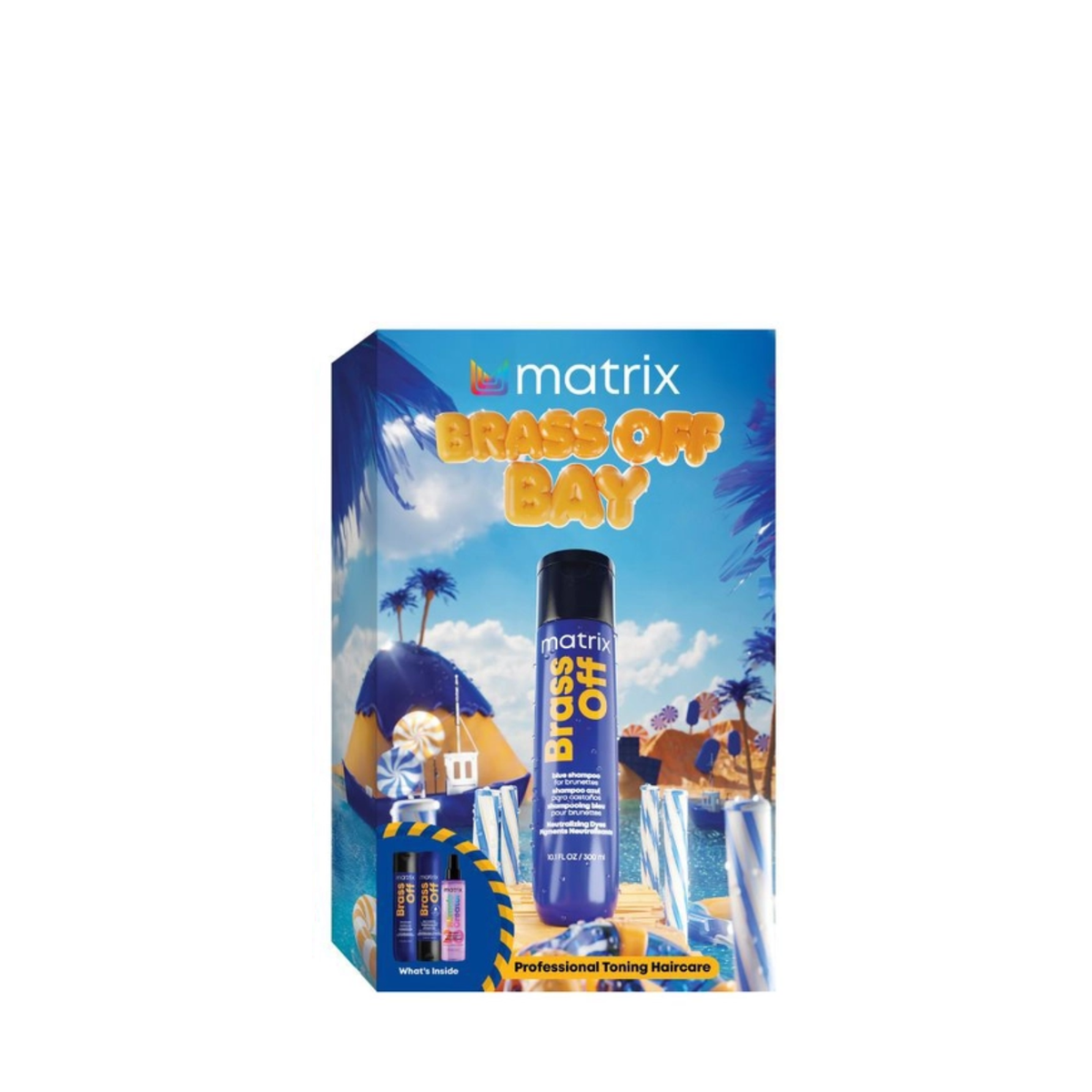 Matrix Brass Off Holiday Kit (3in1 brass-neutralizing care for highlighted brunette hair set)