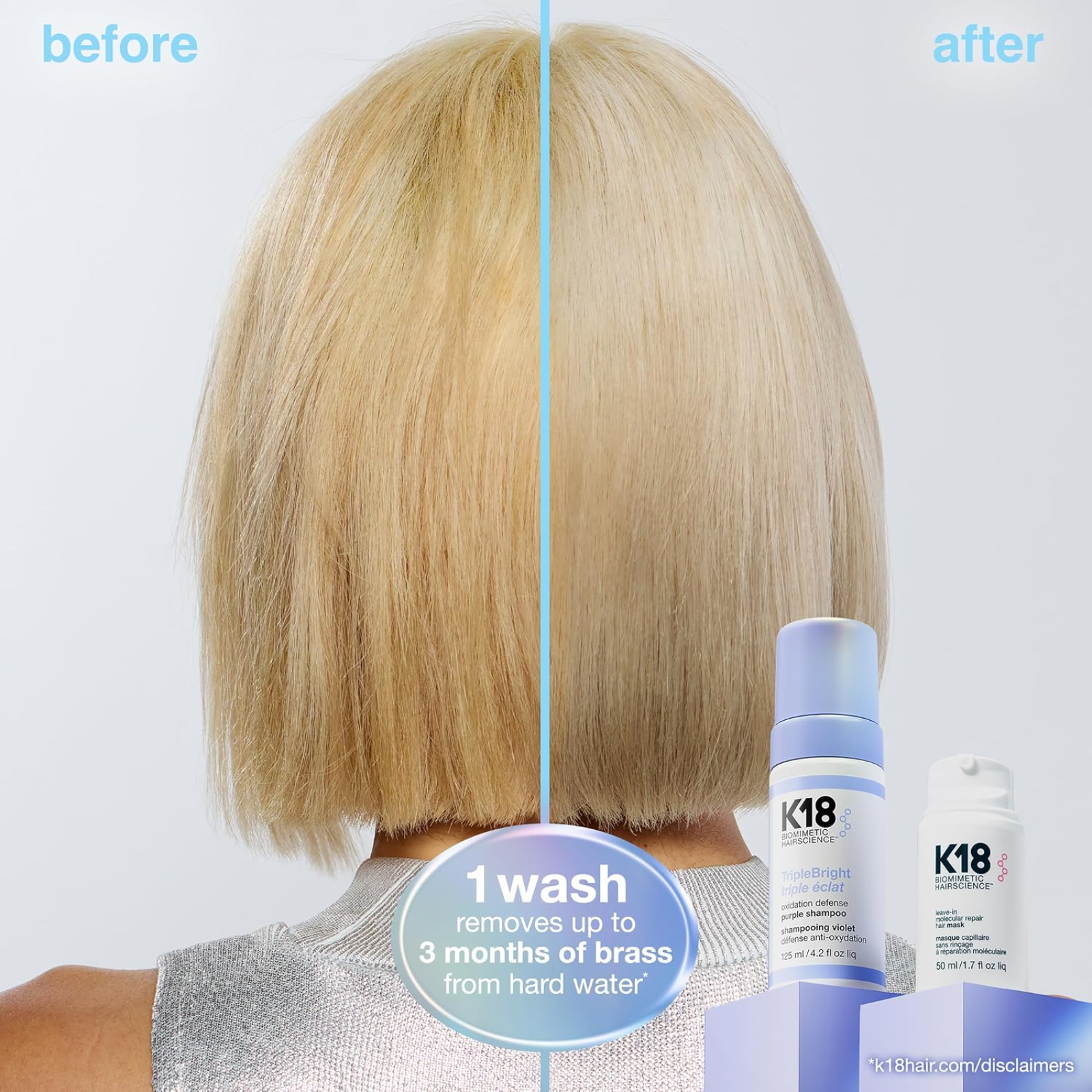 K18 Biomimetic Hairscience Triple Bright Purple Shampoo (Purple toning shampoo)