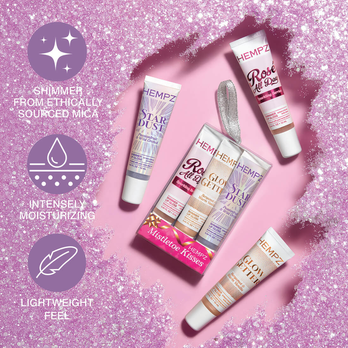 Hempz Mistletoe Kisses Lip Kit (3in1 holiday lip gloss set)