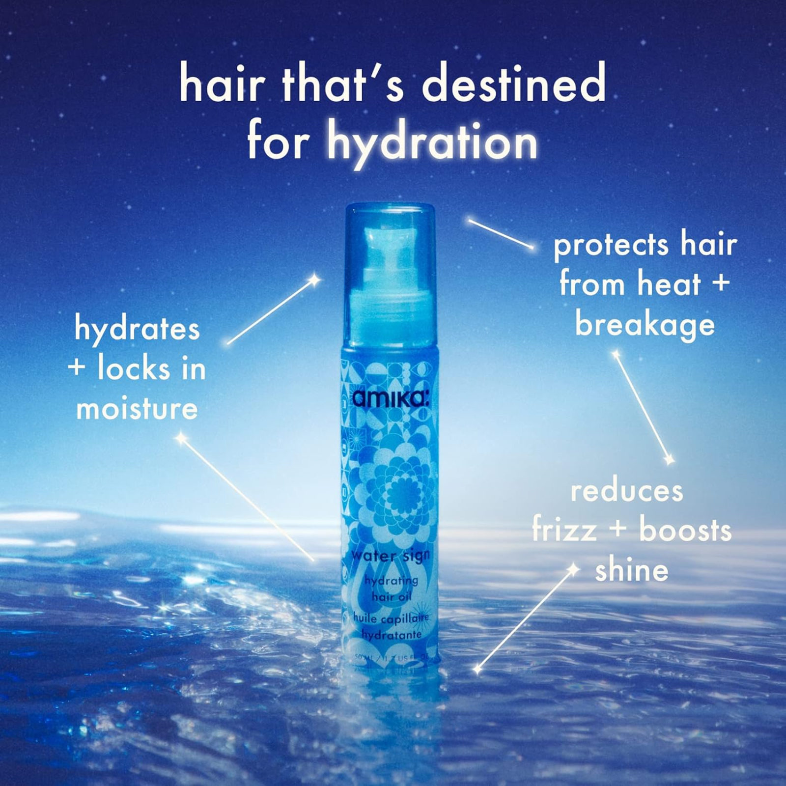 Amika Water Sign Hydrating Hair Oil (Fast-absorbing hydrating hair oil)