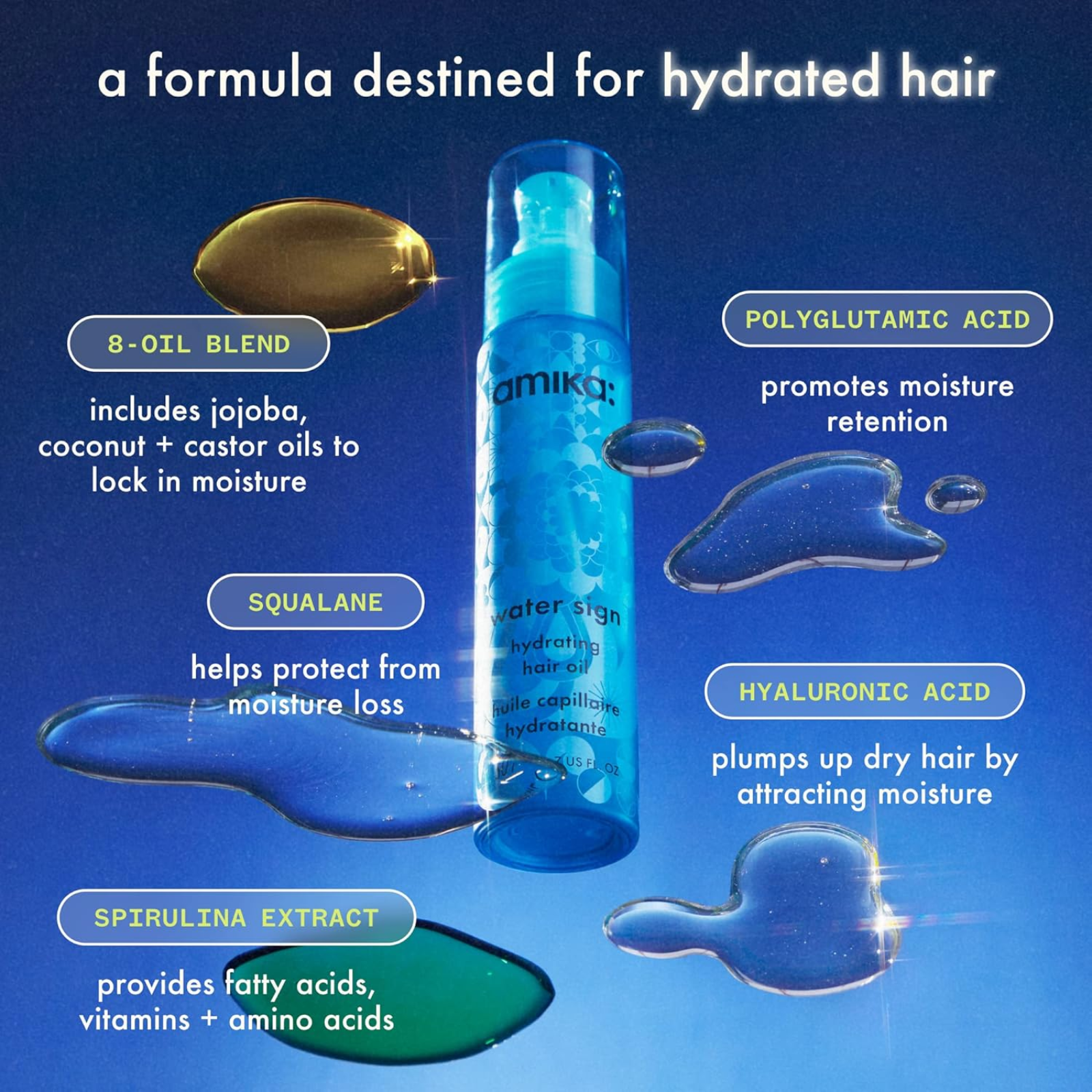 Amika Water Sign Hydrating Hair Oil (Fast-absorbing hydrating hair oil)