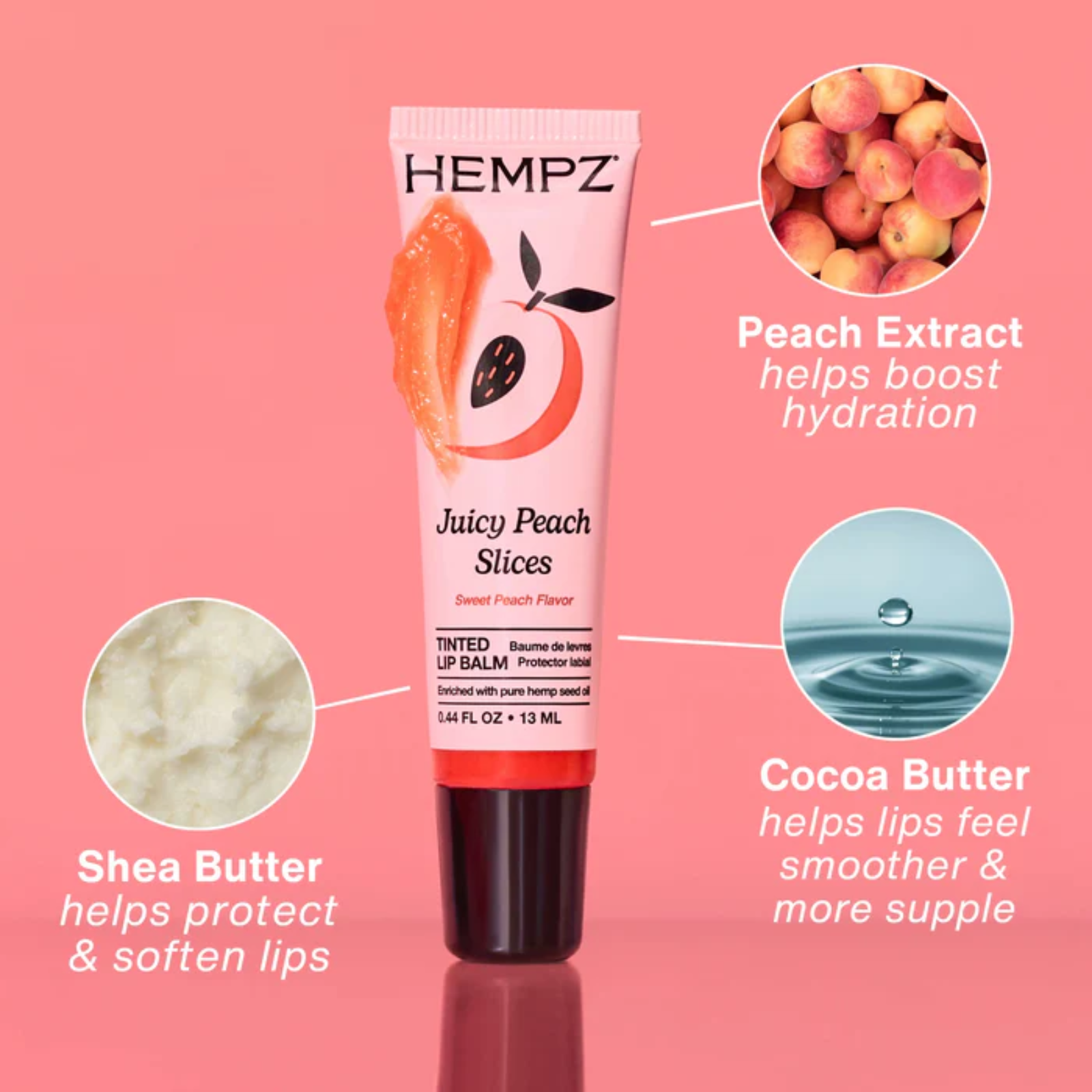 Hempz Juicy Peach Slices Tinted Lip Balm (Lip balm with shea butter)