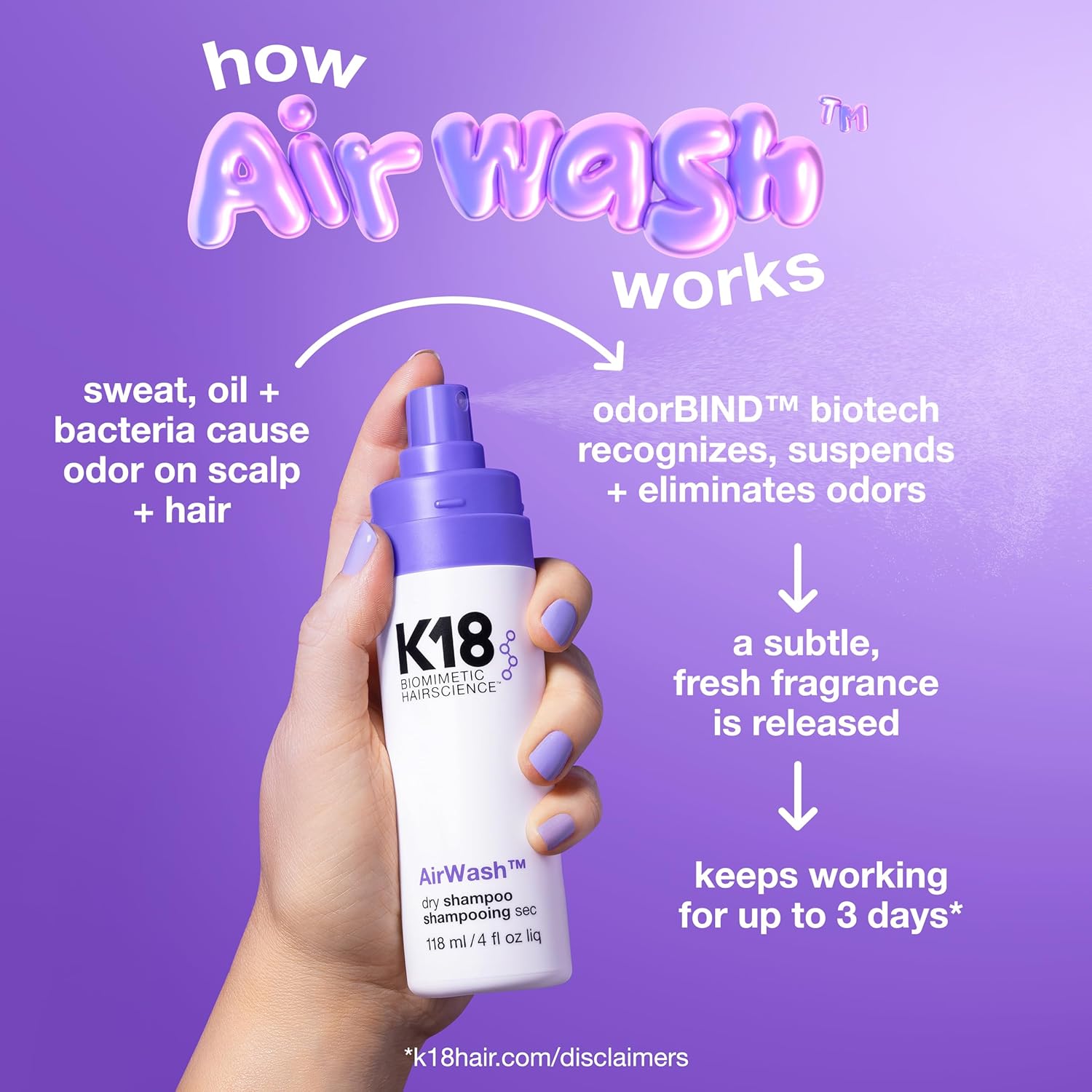 K18 Biomimetic HairScience AirWash (Non-aerosol dry shampoo)