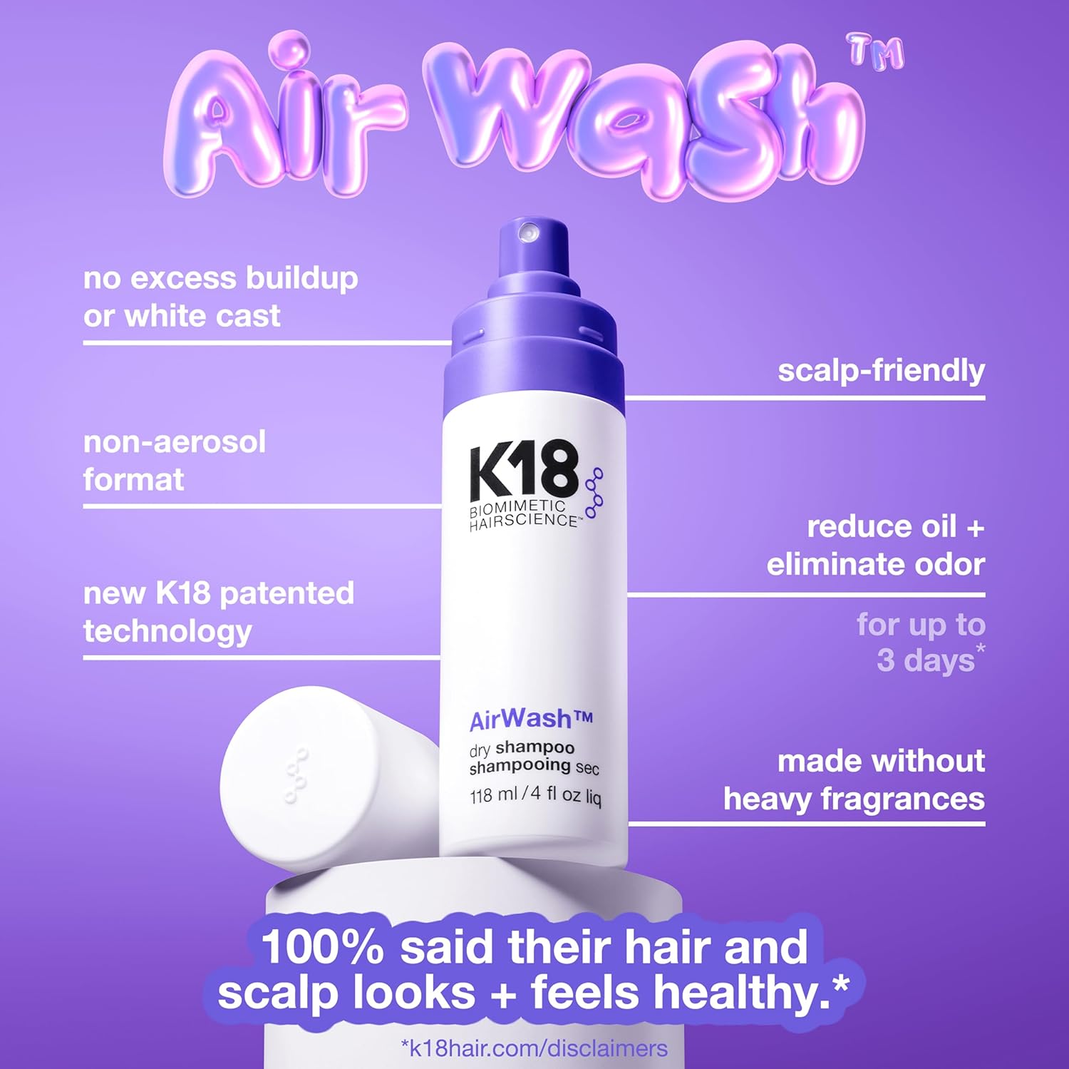 K18 Biomimetic HairScience AirWash (Non-aerosol dry shampoo)