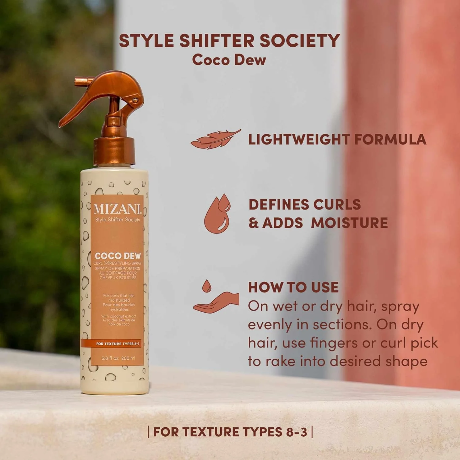 Mizani Coco Dew Curl Pre-Styling & Restyling Spray (2-in-1 pre-styling hair spray)