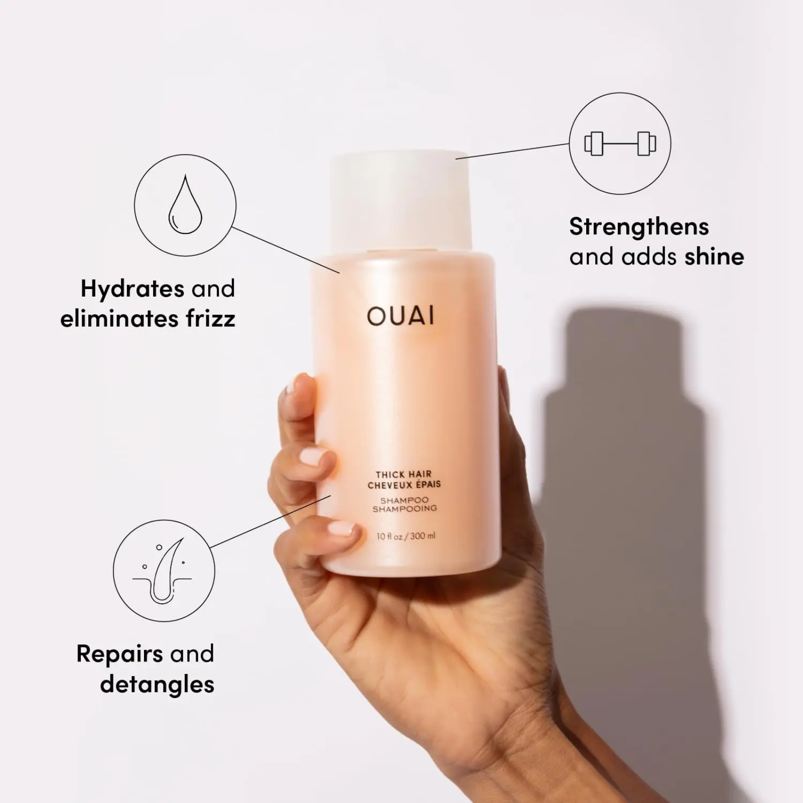 OUAI Thick Hair Shampoo (Luxurious color-safe shampoo)