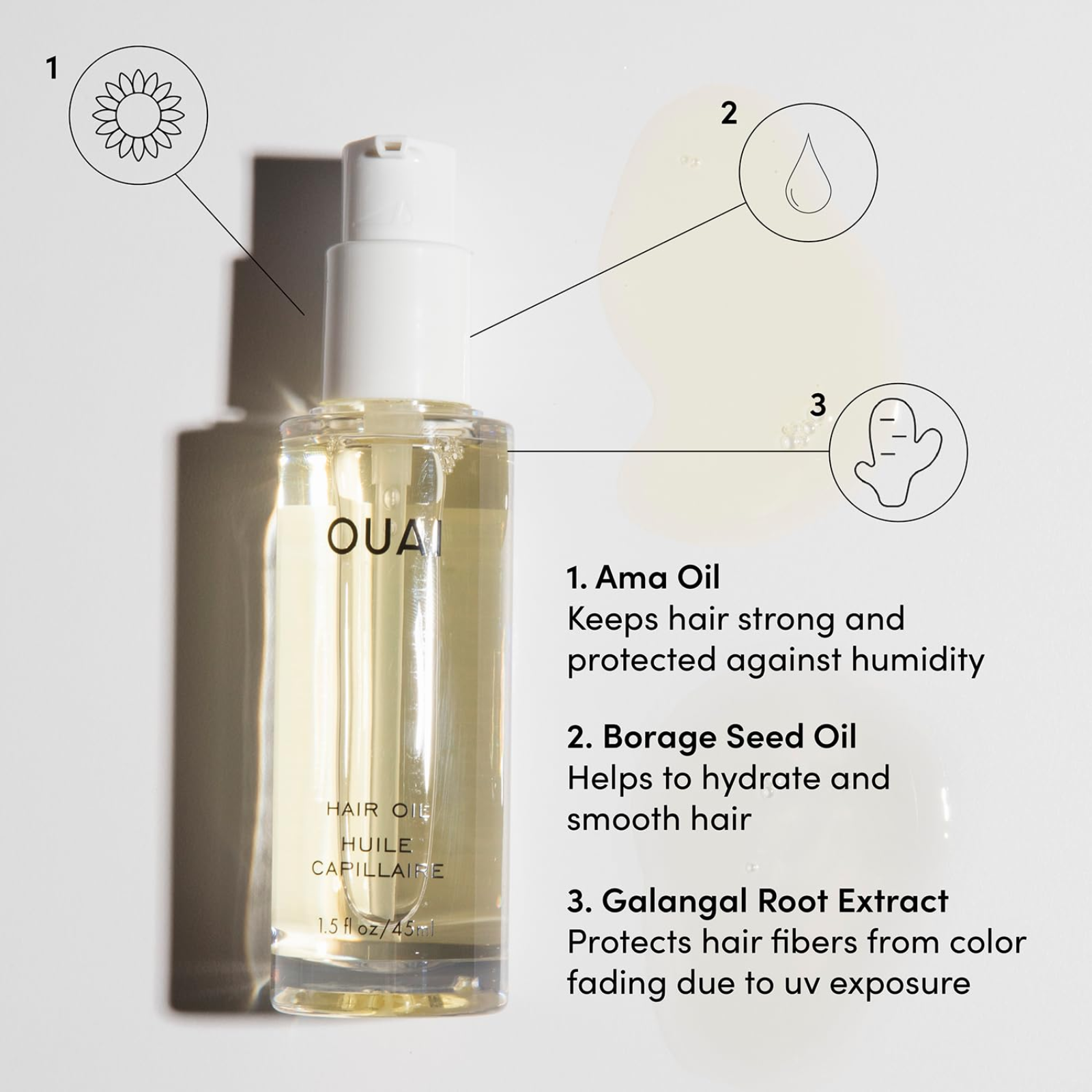 OUAI Hair Oil (Heat protectant oil for frizz control)