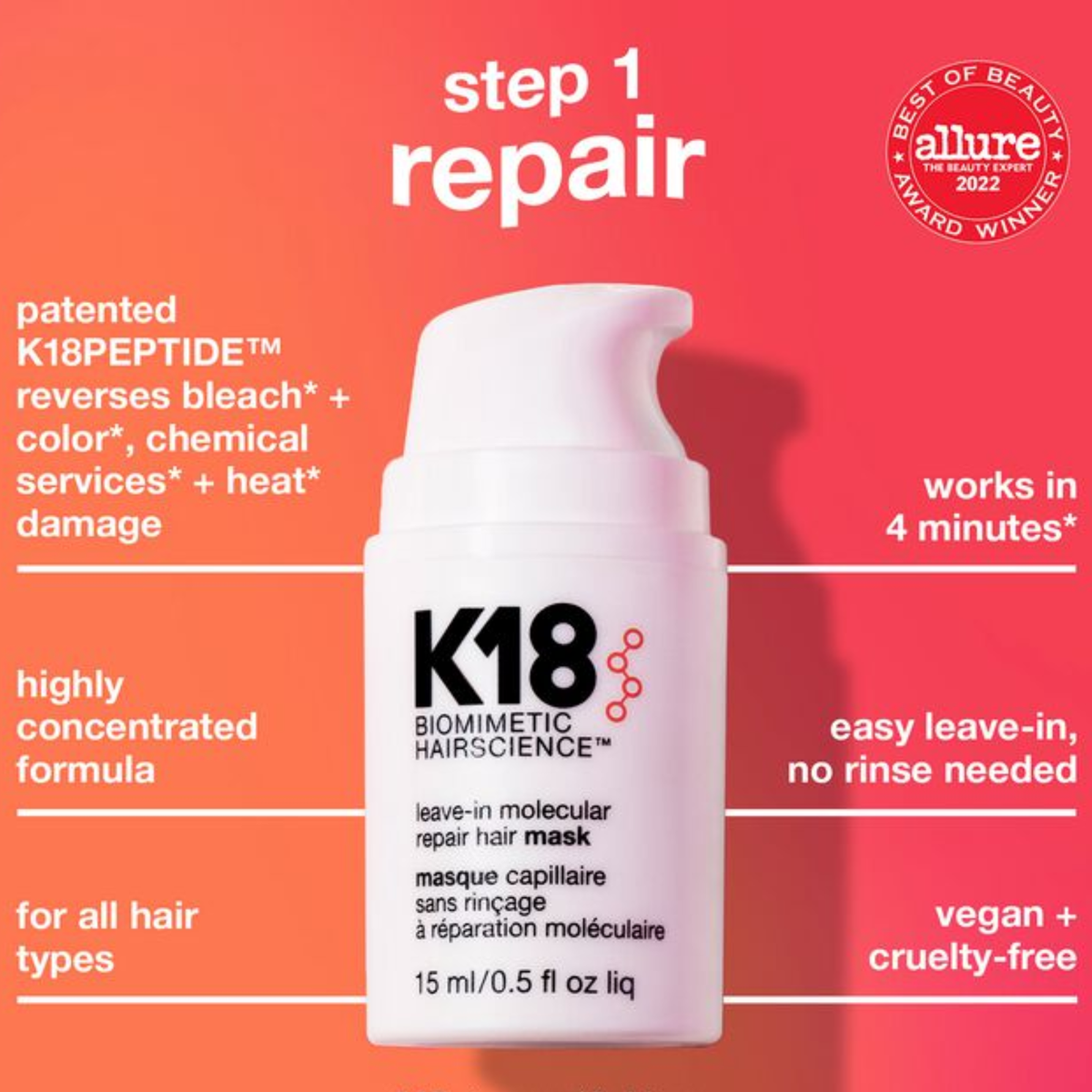 K18 Biomimetic Hairscience HeatBounce/Mask Kit (3in1 repair & heat protection set)