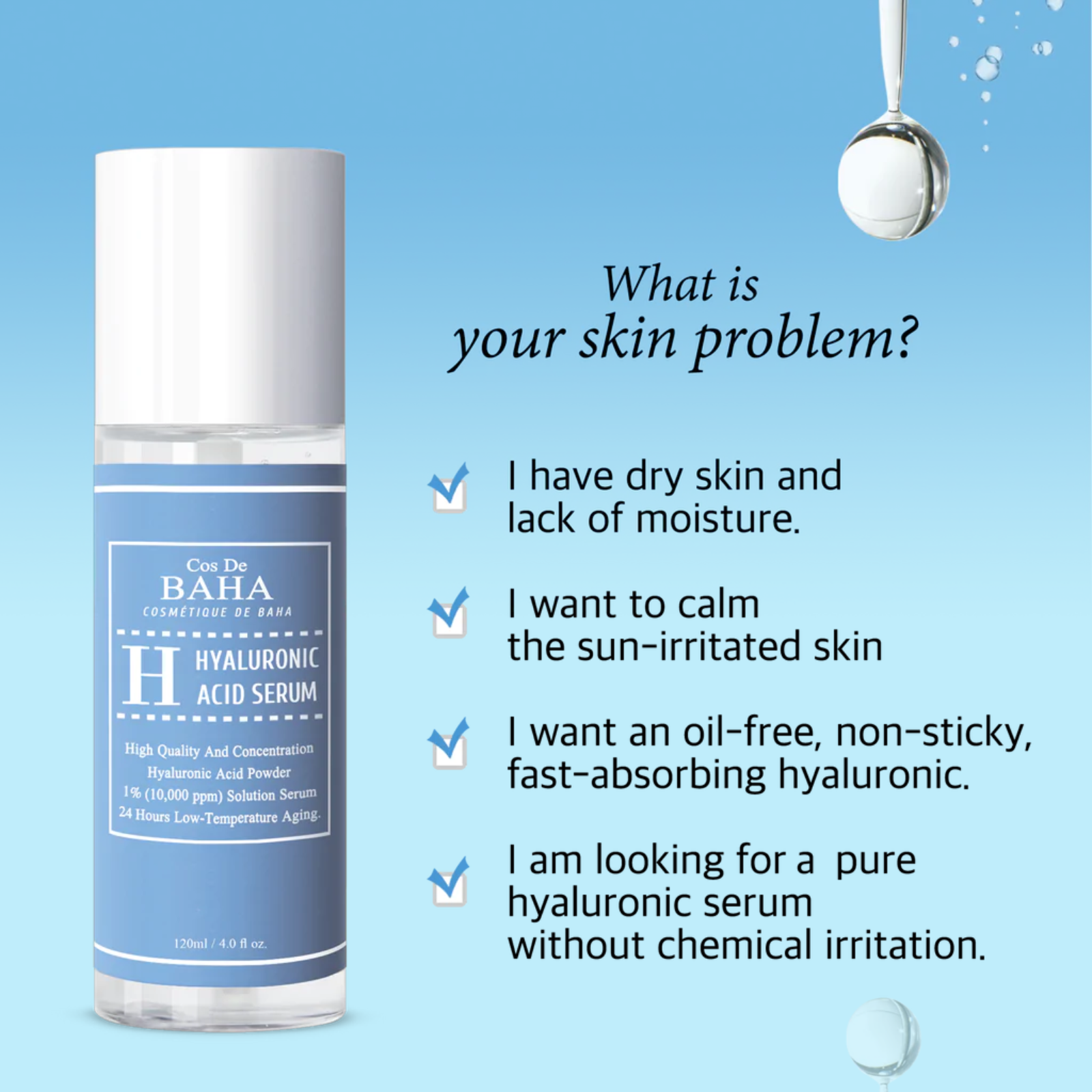 Cos de Baha Pure Hyaluronic Acid Serum (Moisturizing serum with hyaluronic acid)